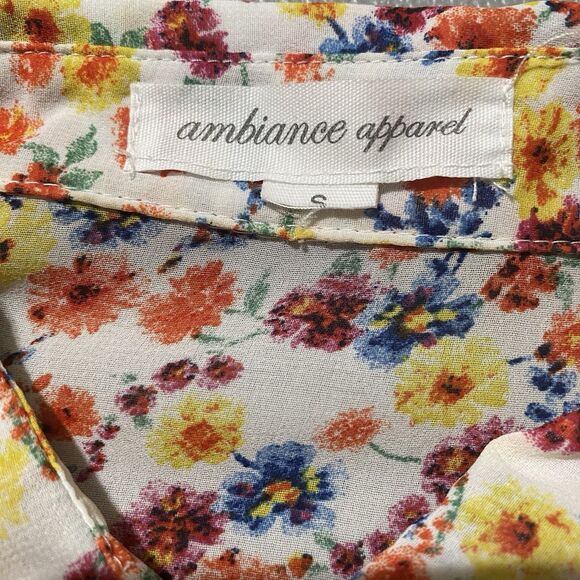 AMBIANCE APPAREL Blouse Sleeveless Sheer Tie Hi-Low Ditsy Floral Womens S White - Picture 4 of 11